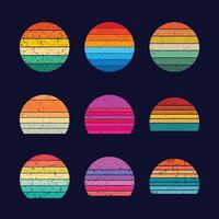 Retro sunset, abstract 80s style grunge striped sunsets symbols for sunshine t-shirt print vector