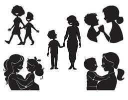 Mon and Son or Mother and Son Black Silhouettes illustration. Happy Mother's Day concept vector