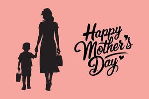 Mothers day post template with mom and child silhouette and Happy Mothers Day typography vector