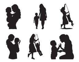 Mom and child Black Silhouettes illustration. Happy Mother's Day concept vector