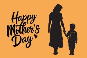 Mothers day post template with mom and child silhouette and Happy Mothers Day typography vector