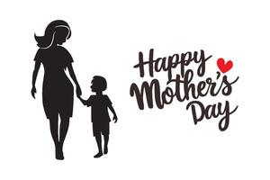 madres día enviar modelo con mamá y niño silueta y contento madres día tipografía vector