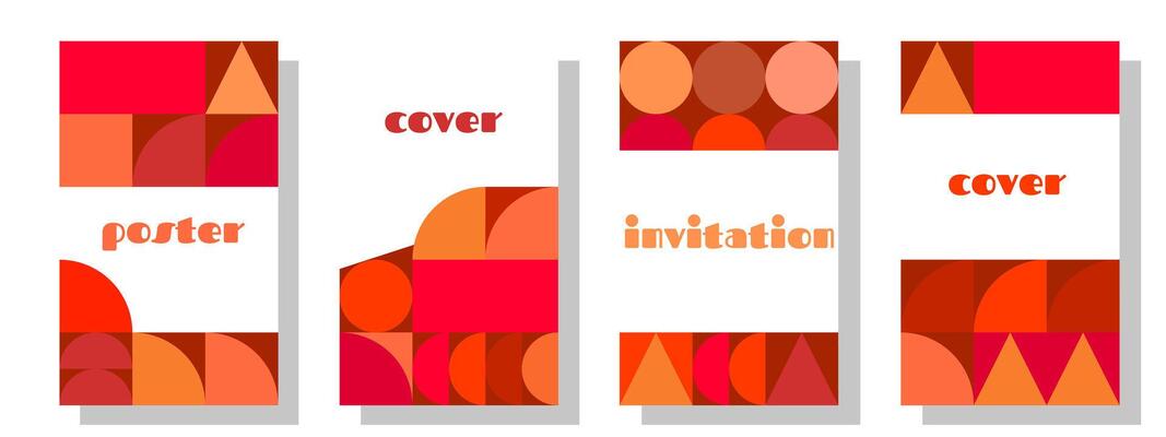 Bright color geometric minimalist postcard in the Bauhaus style. A set of modern posters with different shapes for printing banners, flyers, cards. Retro style.