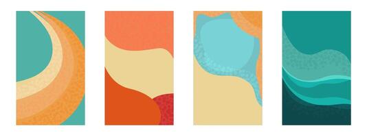 Set of abstract minimalistic summer posters with natural landscape. Collection of posters for travel, vacation, summer parties. Texture delicate poster templates. vector