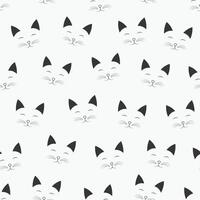 seamless pattern with cat faces. Black and white repeatable background. Cute creative print vector