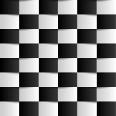Back and white seamless geometric checkered pattern. Monochrome repeatable square optical illusion background. Decorative endless 3d texture
