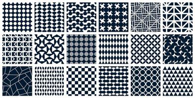 Collection of seamless monochrome patterns - geometric design. Black and white abstract fashion backgrounds, textile prints. Endless stylish mosaic tile textures vector