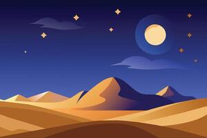 A serene desert landscape under a starry night sky vector