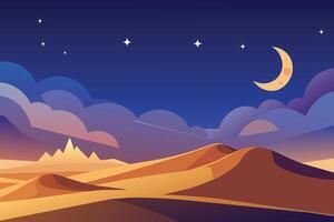 A serene desert landscape under a starry night sky vector