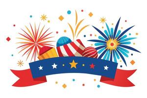 4th July banner featuring dynamic fireworks against a rich, midnight white background vector