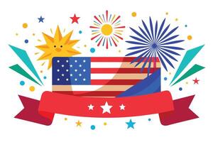 4th July banner featuring dynamic fireworks against a rich, midnight white background vector