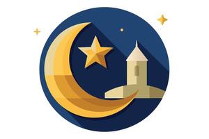 A stylized crescent moon and star, iconic symbols of Islam vector