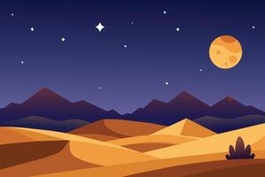 un sereno Desierto paisaje debajo un estrellado noche cielo vector