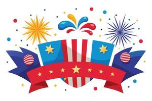 4th July banner featuring dynamic fireworks against a rich, midnight white background vector