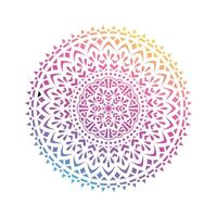 Round gradient mandala on white isolated background. Design boho mandala in green and pink colors. Mandala with floral patterns. Yoga template vector