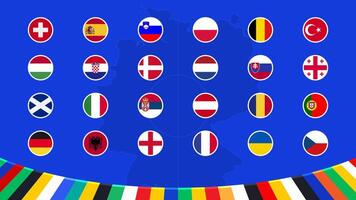 banderas de todas equipos desde países participativo en el finales de el fútbol americano torneo en Alemania 2024. vector