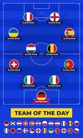 Lineup of the best football team players. National flags. Football field with the formation of best players at the European tournament 2024. vector
