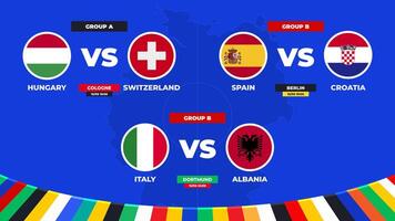 partido cronograma. grupo un y si partidos de el europeo fútbol americano torneo en Alemania 2024 grupo etapa de europeo fútbol competencia vector