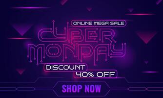 Cyber Monday Circuit Lettering Design. Tech pink glow dark background vector