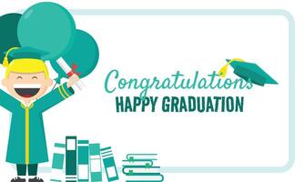 Happy Graduation Day poster with a boy celebrates his graduation vector