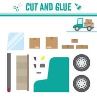 cortar y pegamento sábana de bienes transporte camión. un educativo juego para niños vector