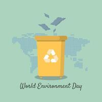 mundo ambiente día póster con lanzar lejos basura para reciclaje vector