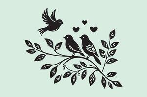 Featuring two birds perched on a branch Illustration free download vector