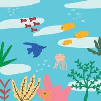 children drawing life in the sea vector