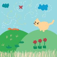 children drawing illustration of cats playing in the park vector