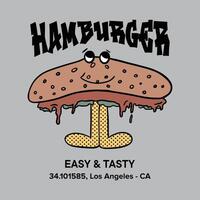 retro illustration of burger character design vector