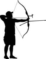 Archery player silhouette illustration. Archer athlete aiming target sport competition vector