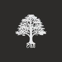 design of an old oak tree silhouette with a combination of roots that say Oak. vector