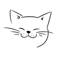 Funny Cat Face art, Funny and cute cat face, Outline drawing of a cat for a logo, Cute kitten face illustration, Doodle portrait of cat, Cat Face Outline Stock, Head Black Cat Tattoo, Hand drawn cat vector