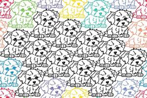 Dog Colorize Seamless Pattern Design, Seamless pattern with cute dog illustrations, Hand drawn cute schnauzer face breed dog seamless pattern, Dog all over design tshirt, Dog outline seamless pattern vector