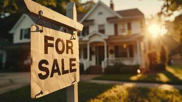 A house with a For Sale sign on the front photo