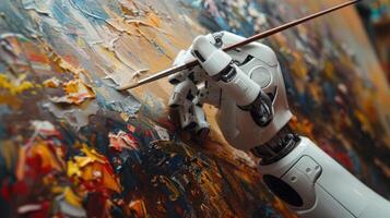 A robot is painting a picture with a brush photo
