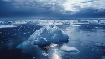 A large ice block sits in the middle of a body of water photo