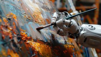A robot is painting a picture with a brush photo