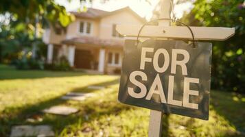 A house with a For Sale sign on the front photo