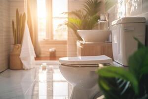 bathroom toilet with bright and clean background photo