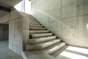 A staircase made of concrete steps leading up to a window photo