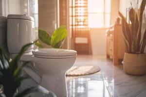 bathroom toilet with bright and clean background photo