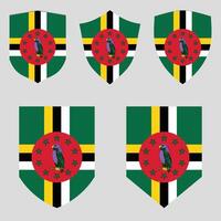 Set of Dominica Flag in Shield Shape Frame vector