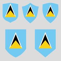 Set of Saint Lucia Flag in Shield Shape Frame vector