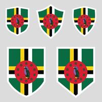 Set of Dominica Flag in Shield Shape Frame vector