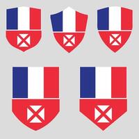 Set of Wallis and Futuna Flag in Shield Shape Frame vector