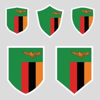 Set of Zambia Flag in Shield Shape Frame vector