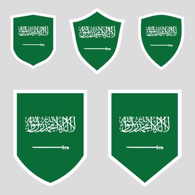 Set of Saudi Arabia Flag in Shield Shape