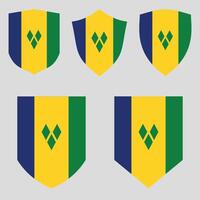 Set of Saint Vincent and The Grenadines Flag in Shield Shape vector