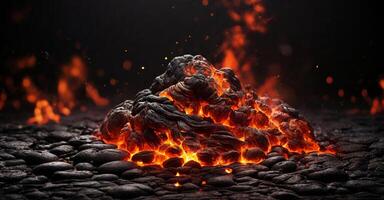 a lava rock is burning on a black background photo